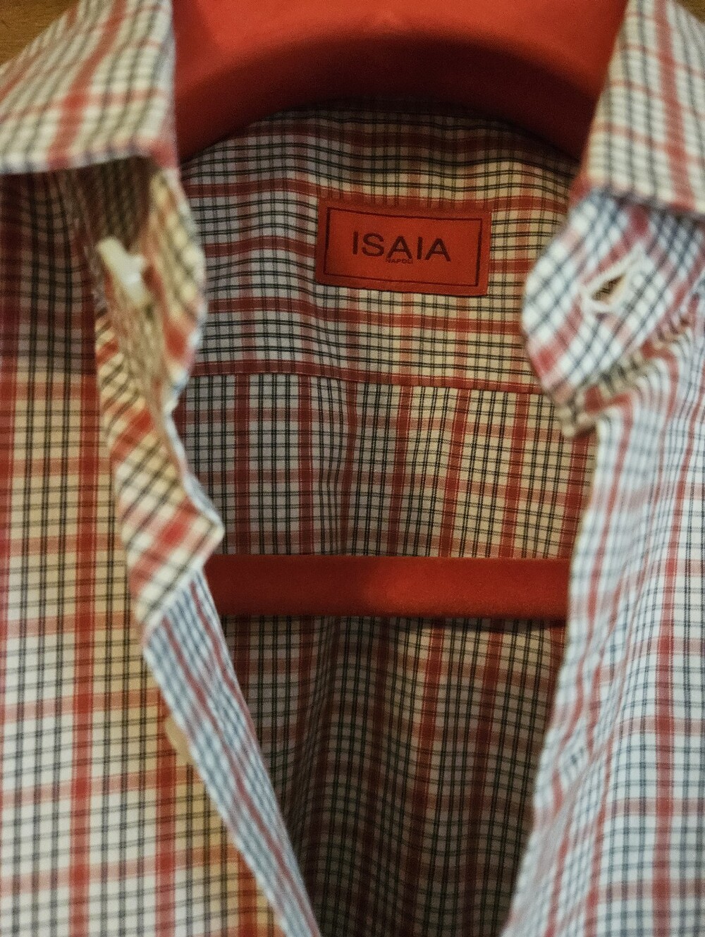 Isaia Red, Black, and White Windowpane Plaid Button-Down Shirt